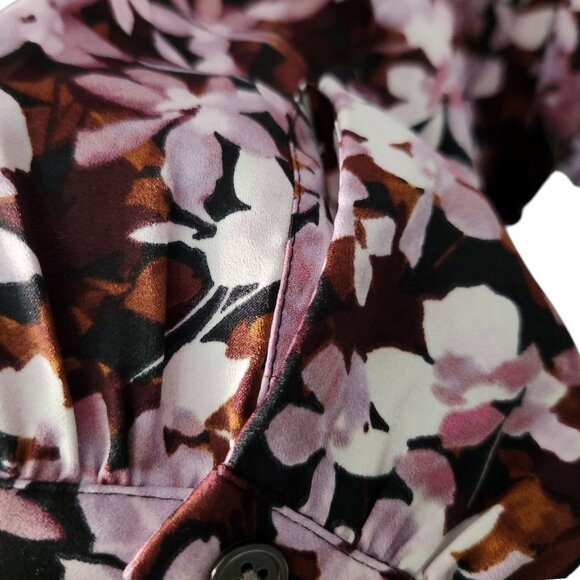 J. Jill Wearever Purple Brown Floral Long Sleeve Button Up Blouse Women's M - Picture 7 of 11